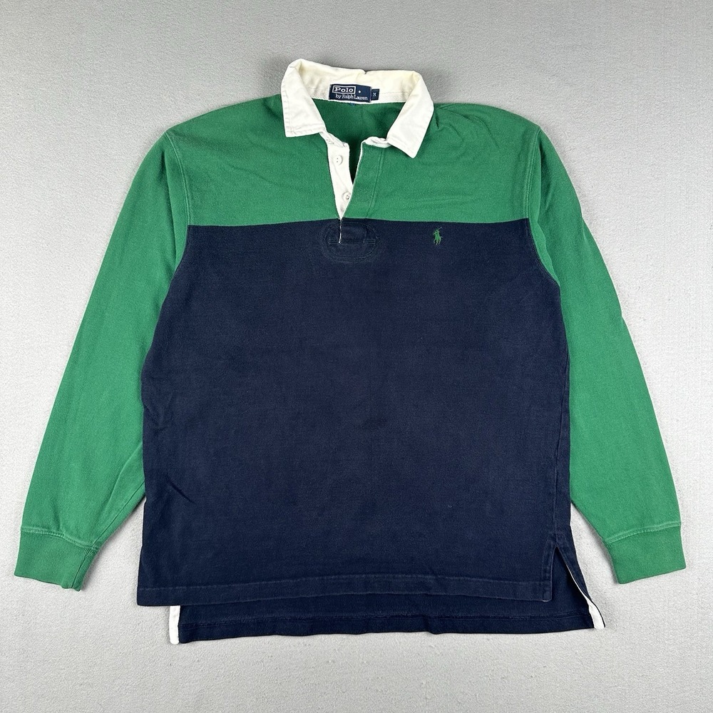 Vintage Polo Ralph Lauren Rugby Long Sleeve Shirt Men's Medium Green Blue